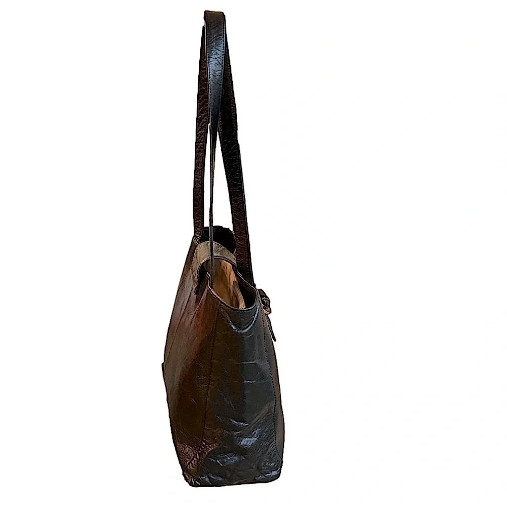 M London Black Leather 2 strap shoulder bag satchel tote Purse